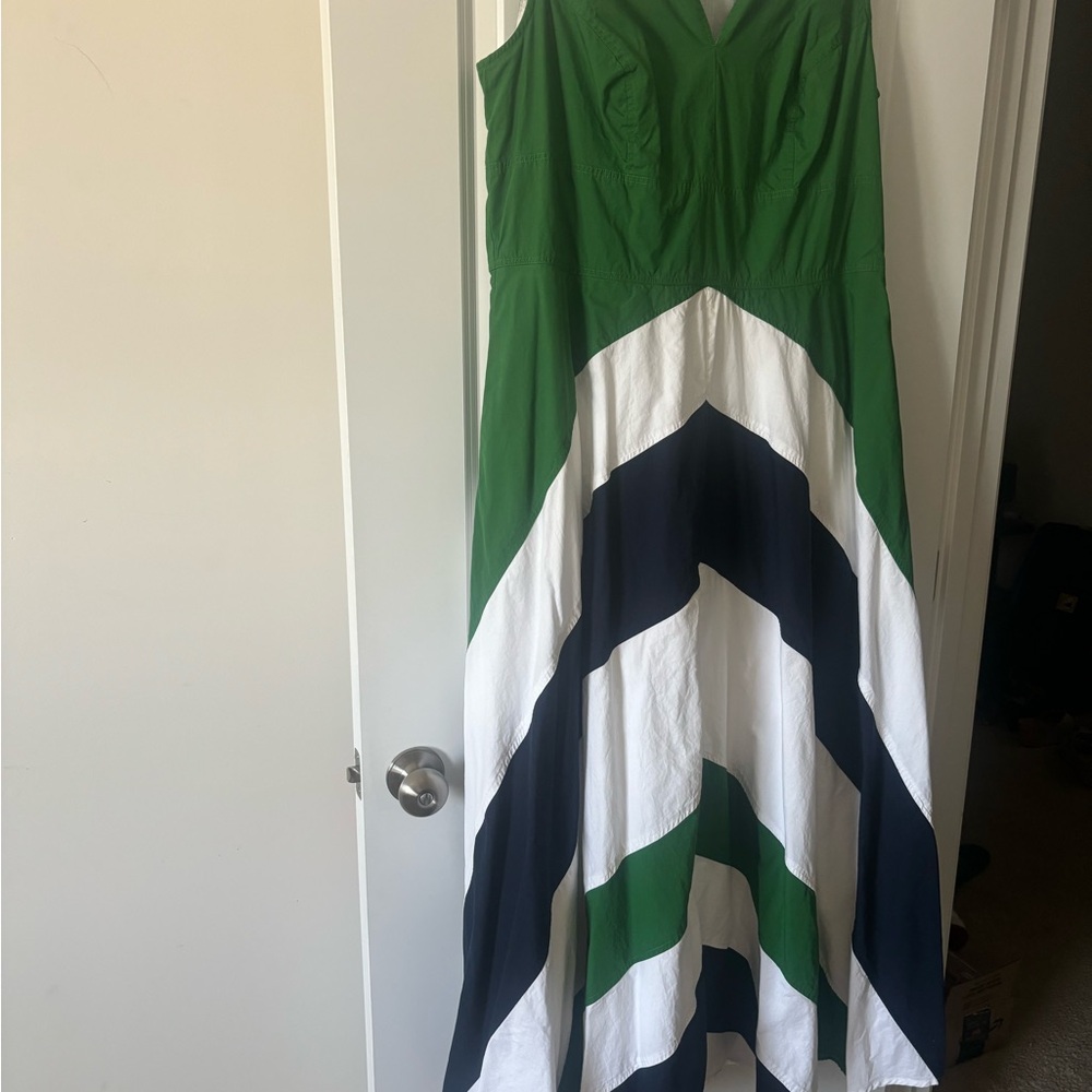 Zapelle Chevron stripe color block maxi dress blue green and white - Picture 3 of 5